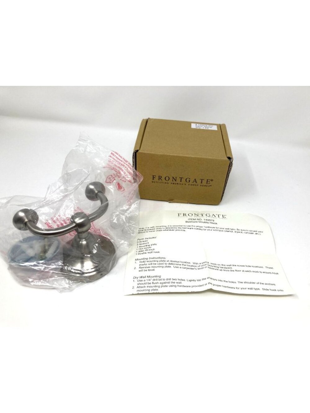Frontgate Double Wall Hook - NEW in Box - Nickel Finish "Belmont"